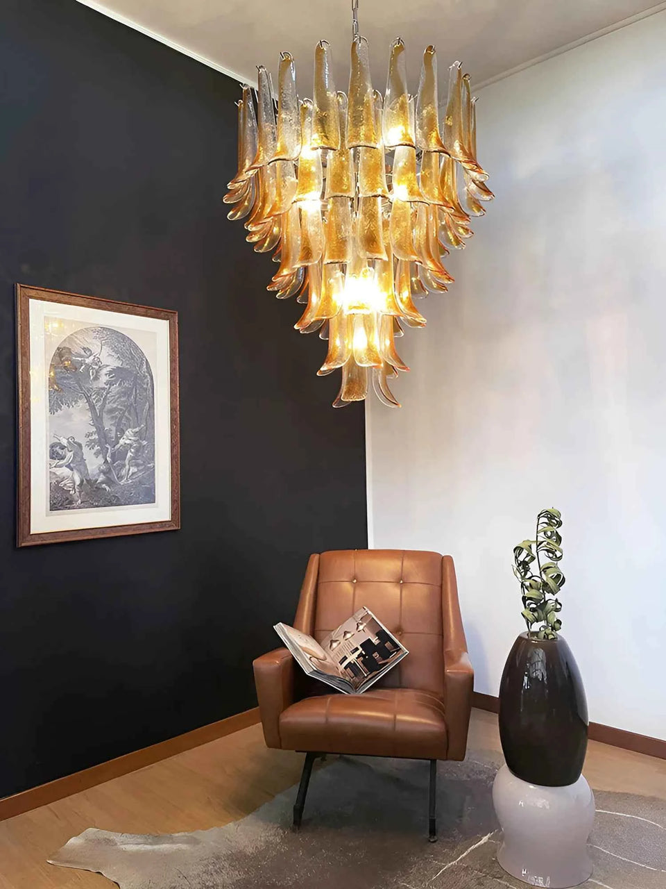 Murano Amber Glass Petals Chandelier