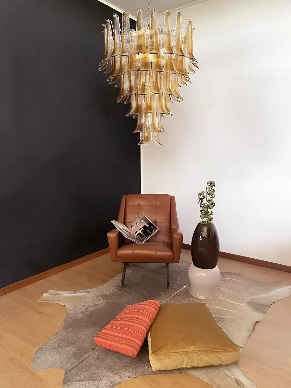 Murano Amber Glass Petals Chandelier