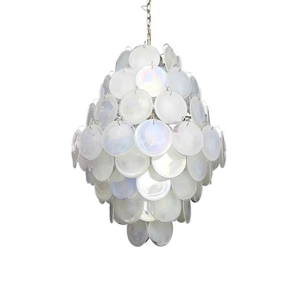 Huge Vintage Murano White Disks Chandelier
