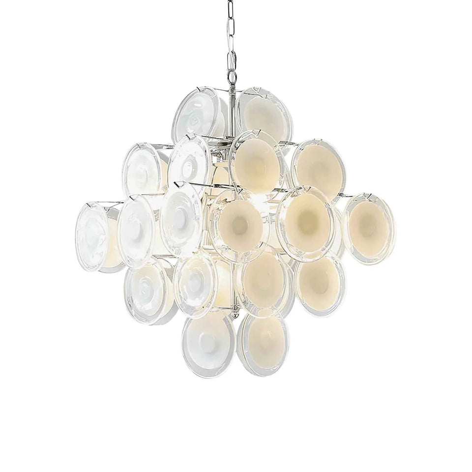 Round White Transparent Glass Disc Chandelier