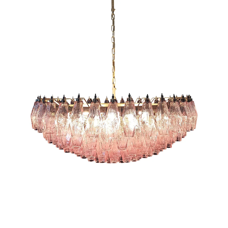 Pink Murano Rhombus Faceted Glass Chandelier