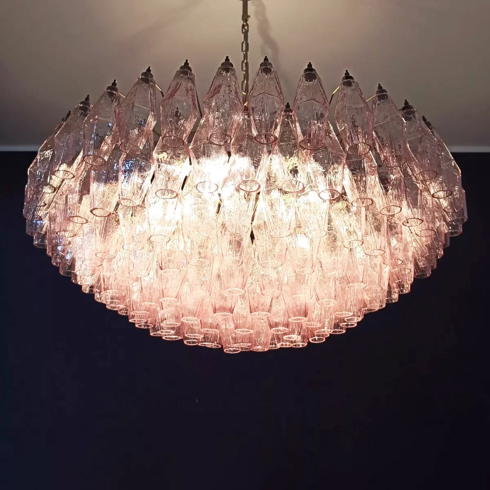 Pink Murano Rhombus Faceted Glass Chandelier