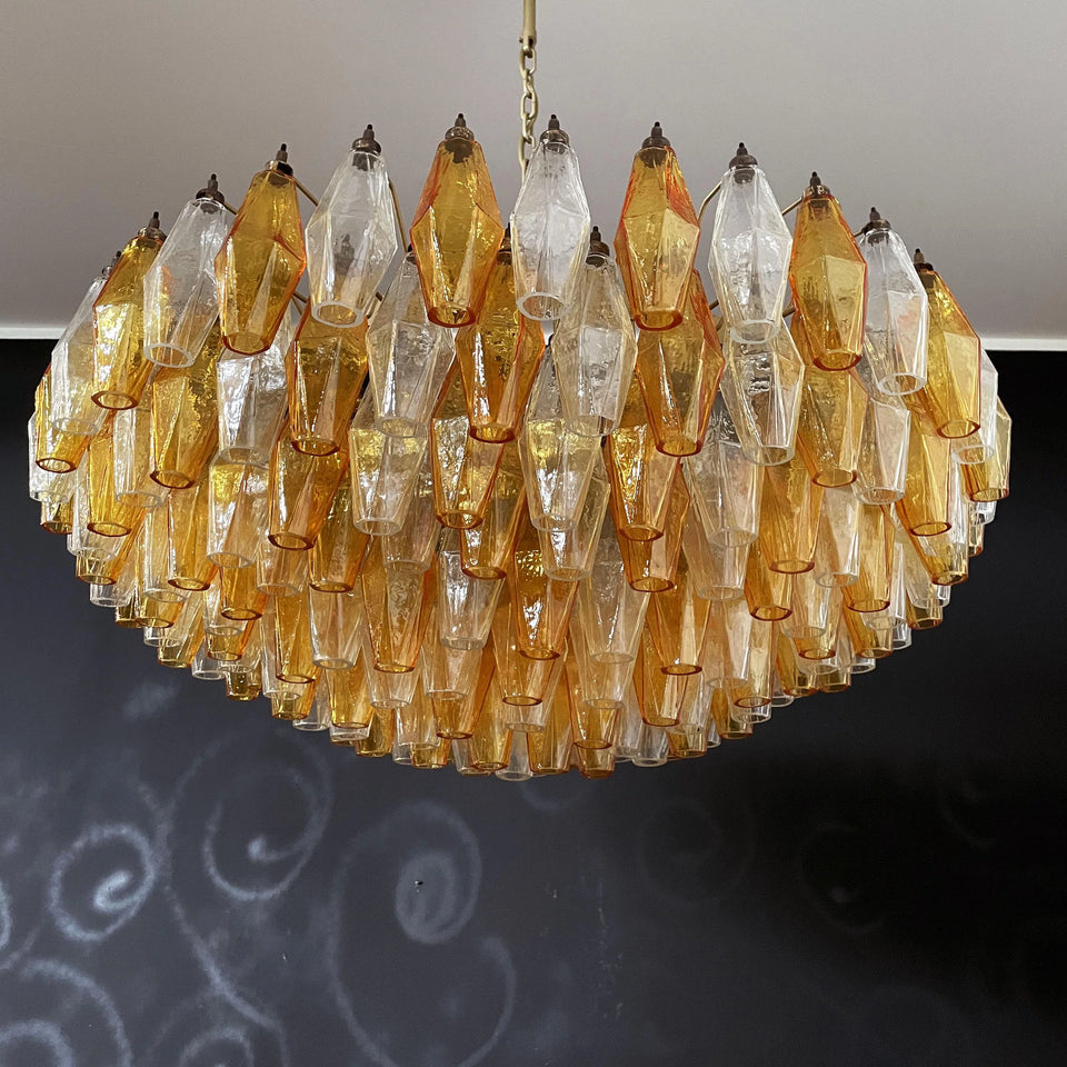 Murano Faceted Transparent Amber Glass Chandelier