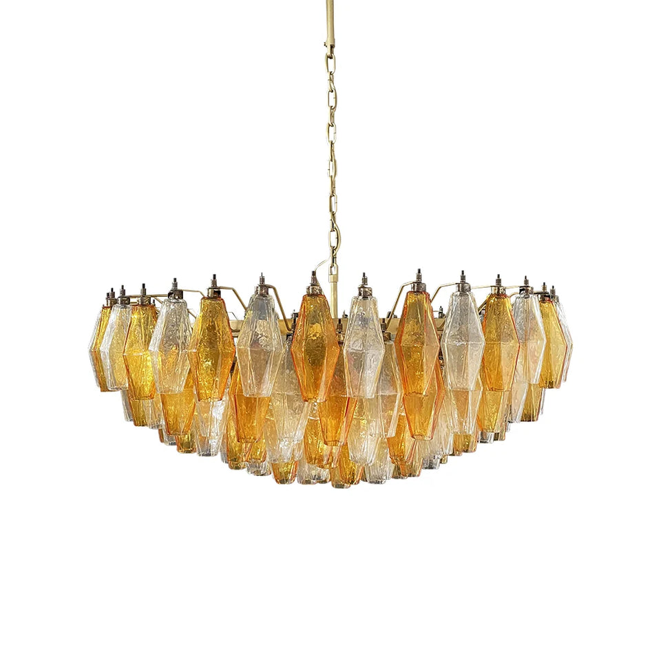 Murano Faceted Transparent Amber Glass Chandelier