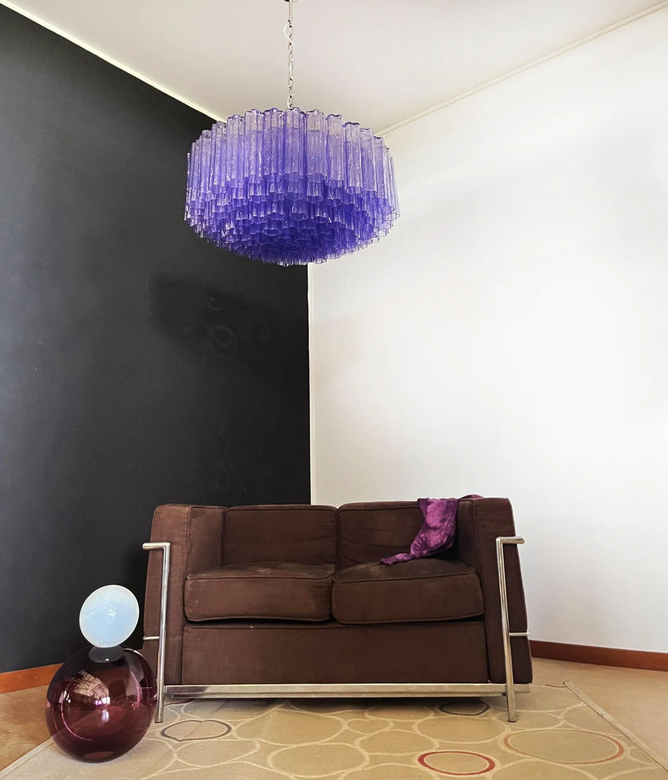 Murano Large Amethyst Glass Tube Chandelier
