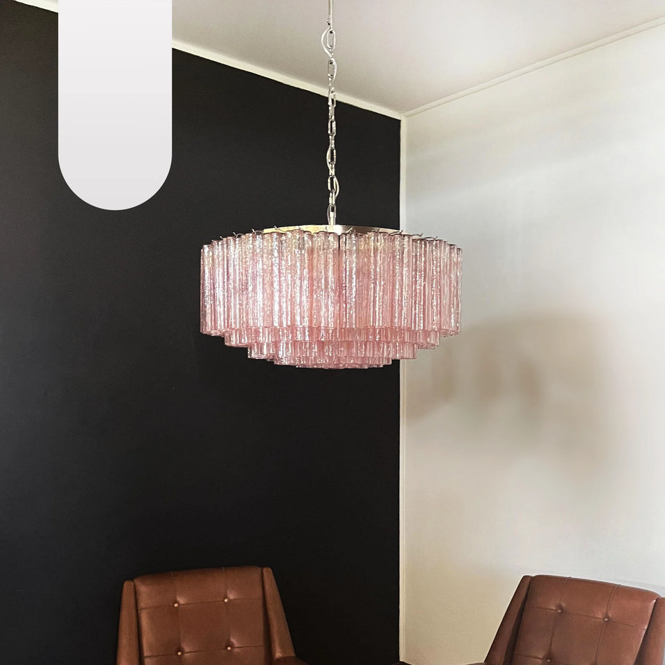 Murano Large Pink Glass Tube Chandelier