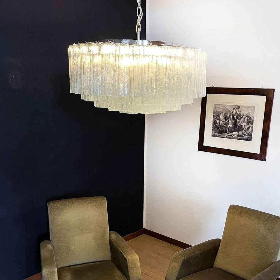 Murano Large Transparent Glass Tube Chandelier