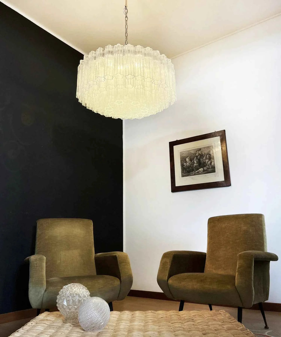 Murano Large Transparent Glass Tube Chandelier