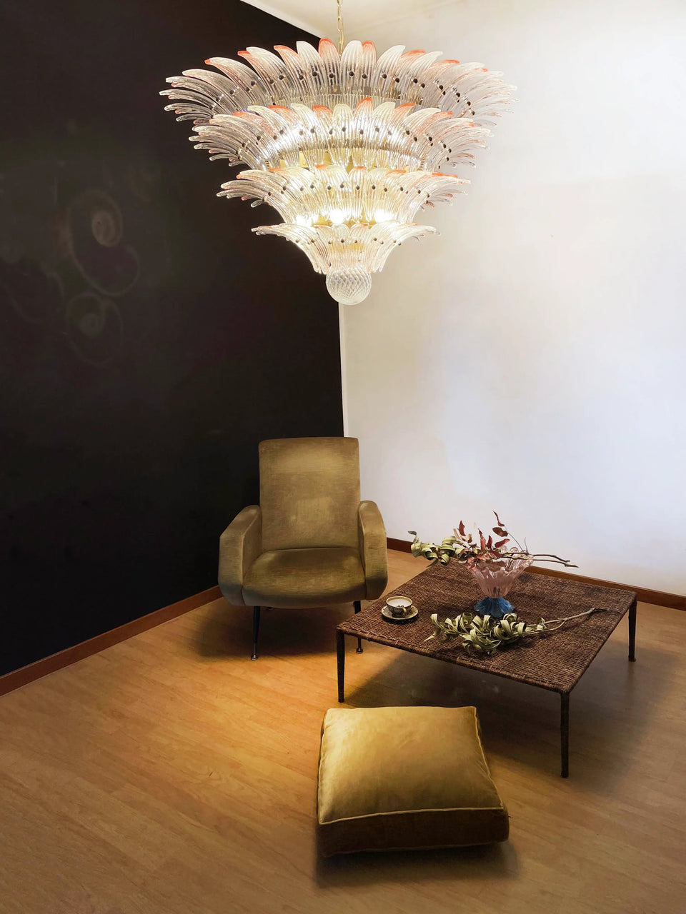 Murano Palmette Pink Trasparent Chandelier