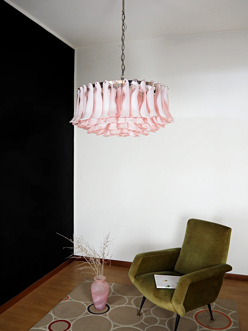 Murano Pink Glass Petal Chandelier
