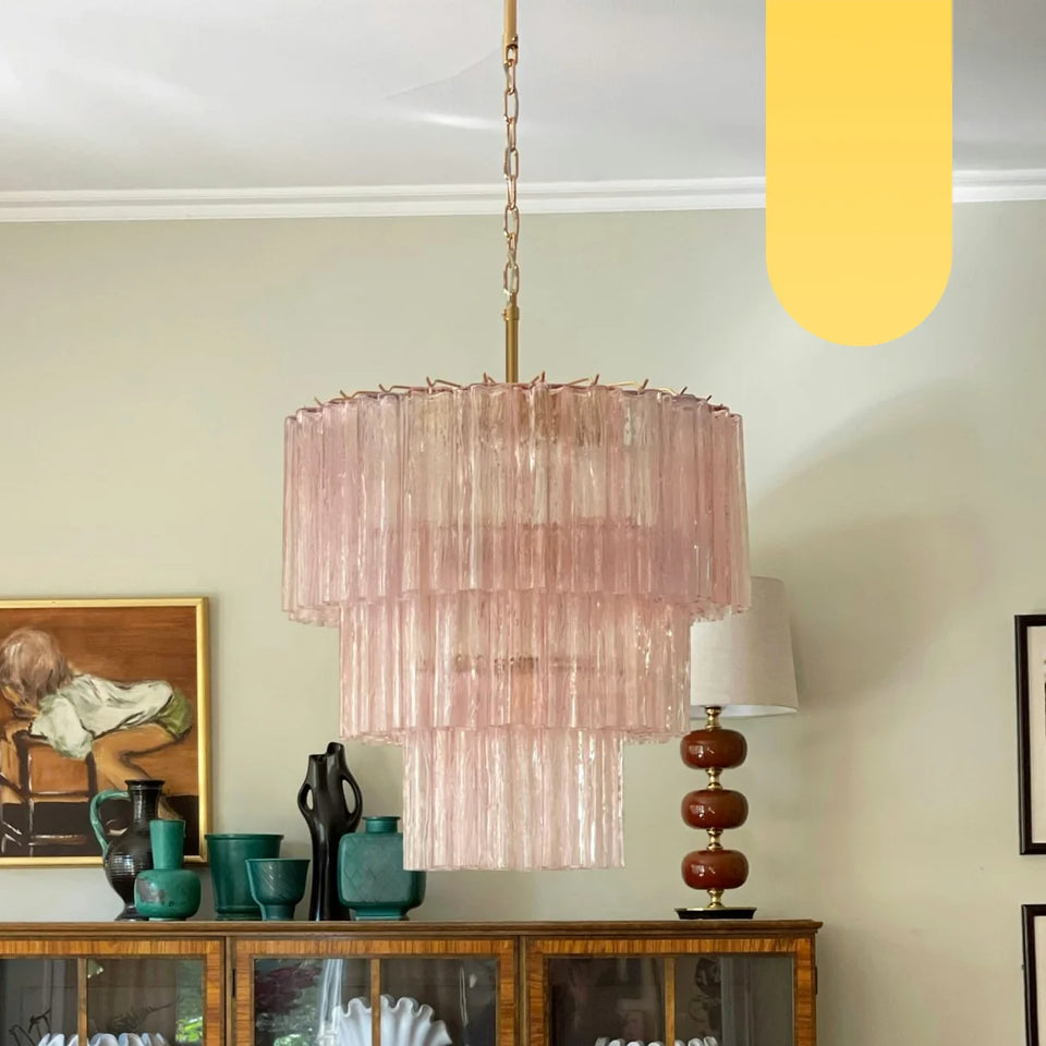 Murano Pink Glass Tube Chandelier