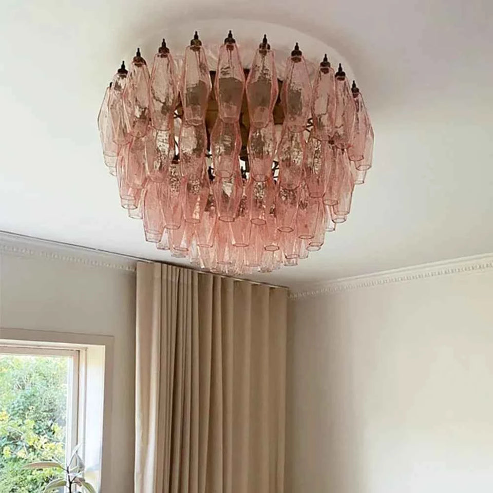 Murano Poliedri Pink Ceiling Light