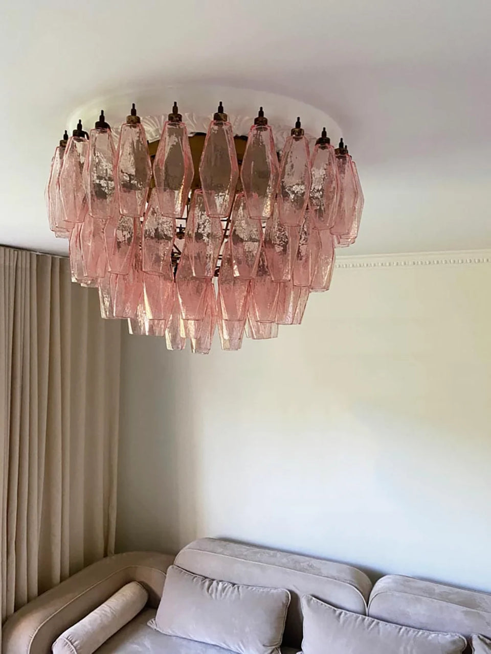 Murano Poliedri Pink Ceiling Light