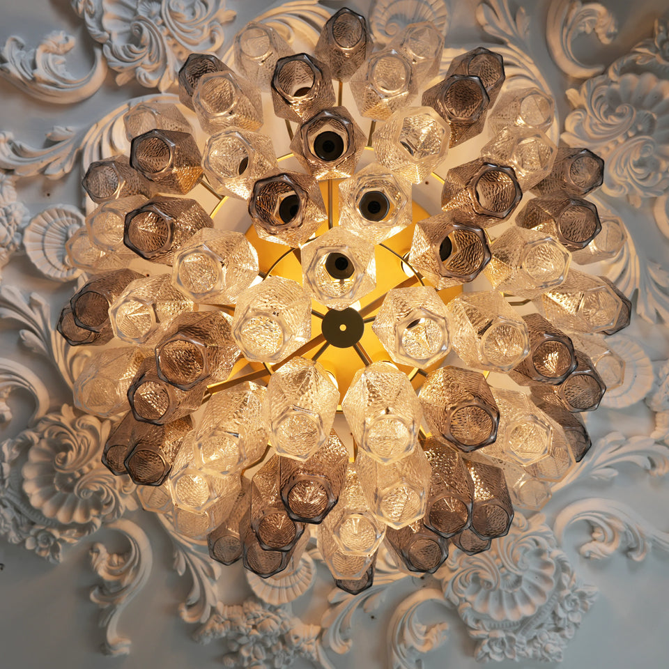 Murano Poliedri Transparent Smoked Ceiling Light