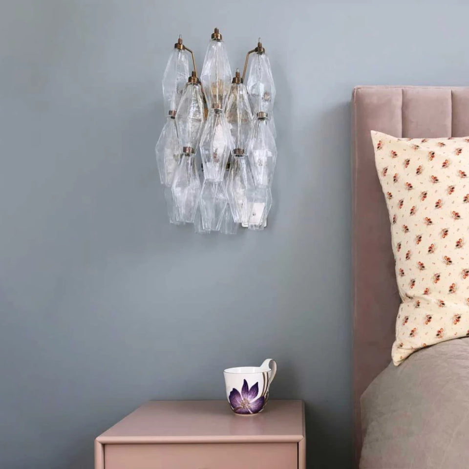 Murano Poliedri Transparent Glass Wall Sconces