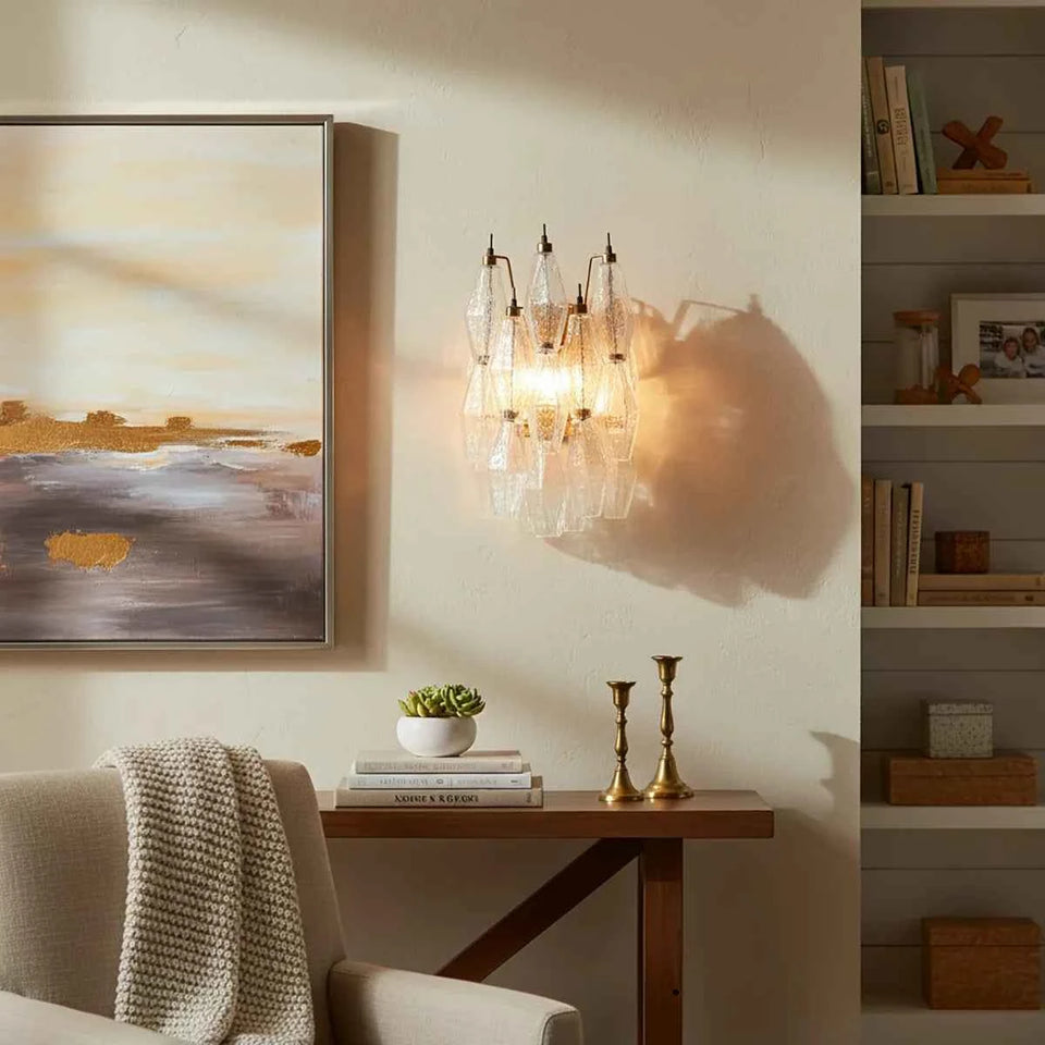 Murano Poliedri Transparent Glass Wall Sconces