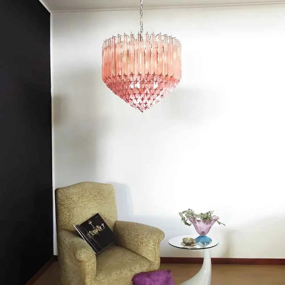 Murano Quadriedri Prisms Pink Chandelier