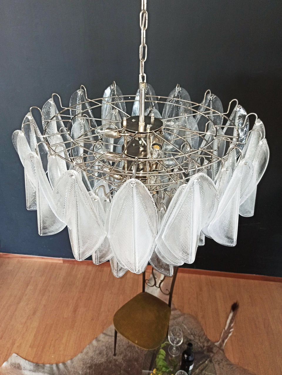 Murano Glass Leaves Transparent Chandelier