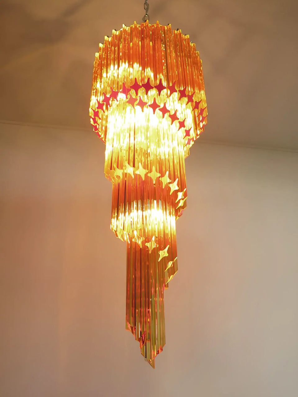 Murano Spiral Amber Prism Glass Chandelier