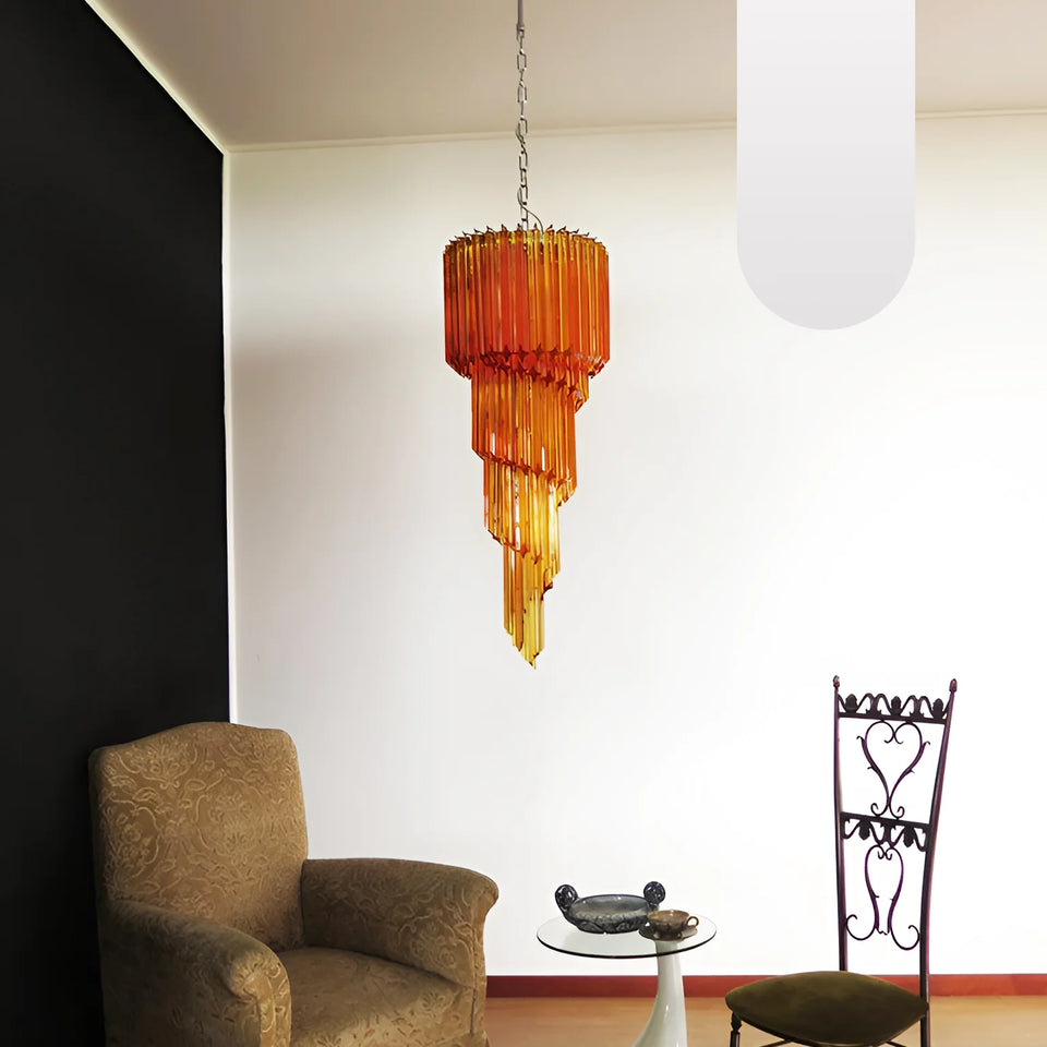Murano Spiral Amber Prism Glass Chandelier