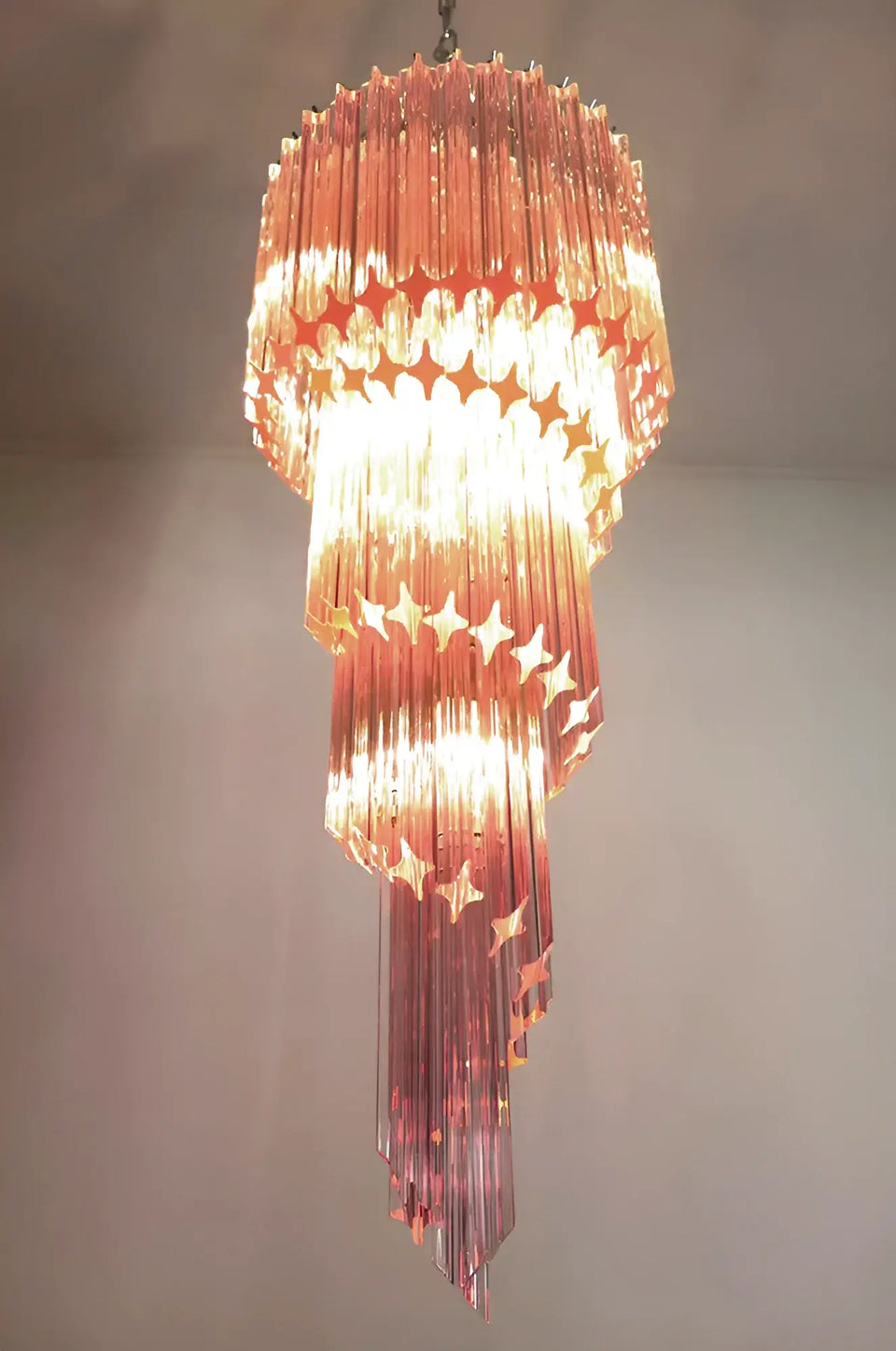 Murano Spiral Pink Prism Glass Chandelier
