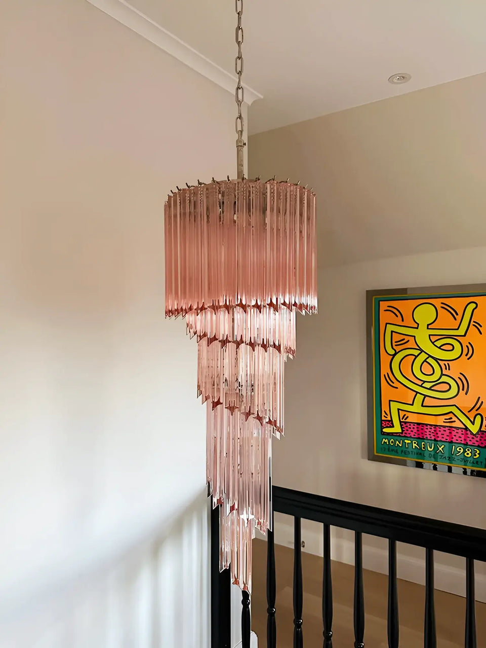 Murano Spiral Pink Prism Glass Chandelier