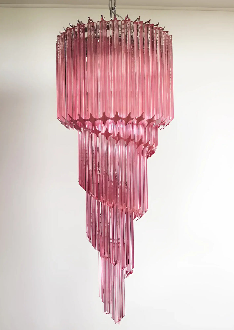 Murano Spiral Pink Prism Glass Chandelier