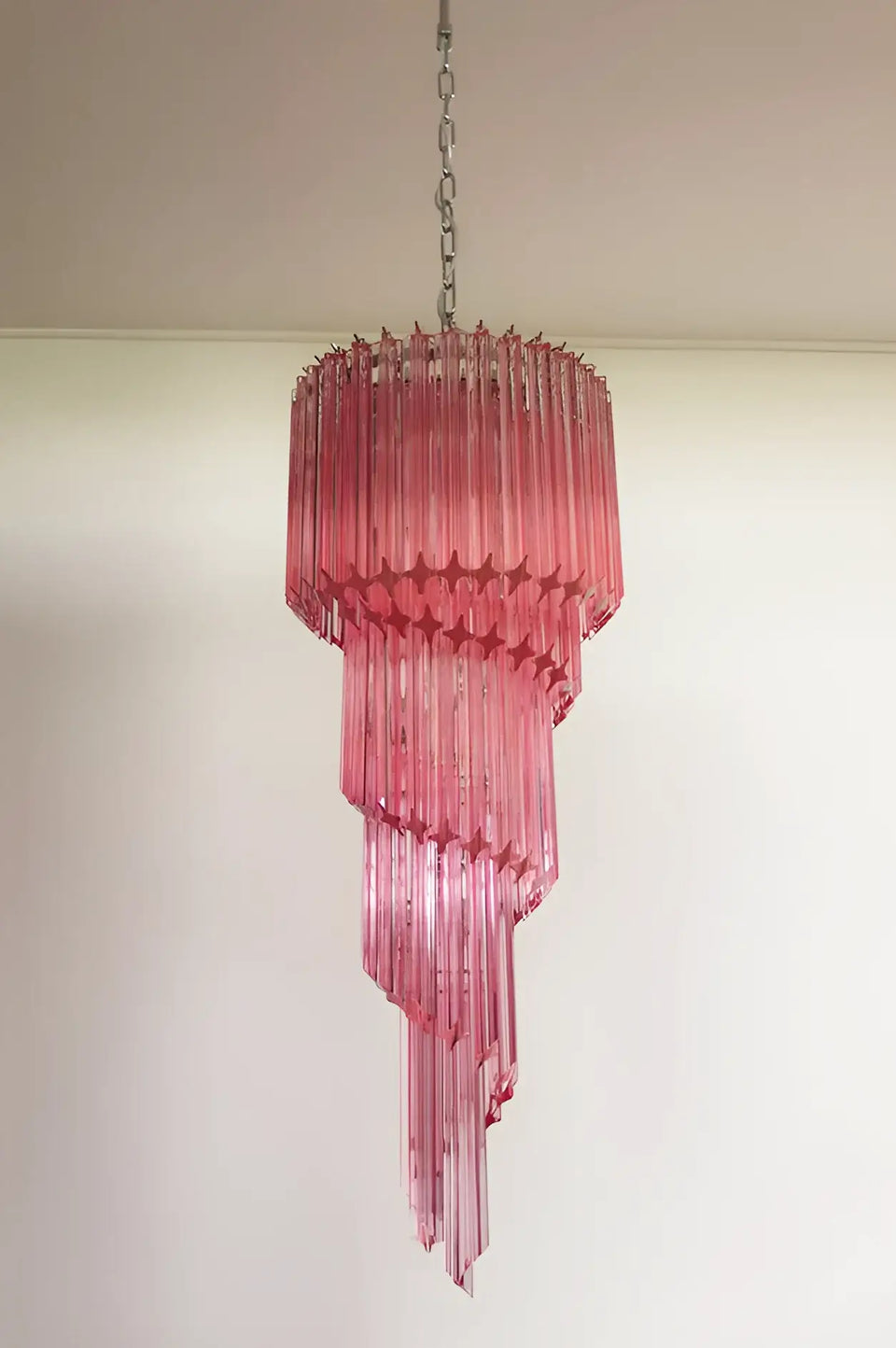 Murano Spiral Pink Prism Glass Chandelier
