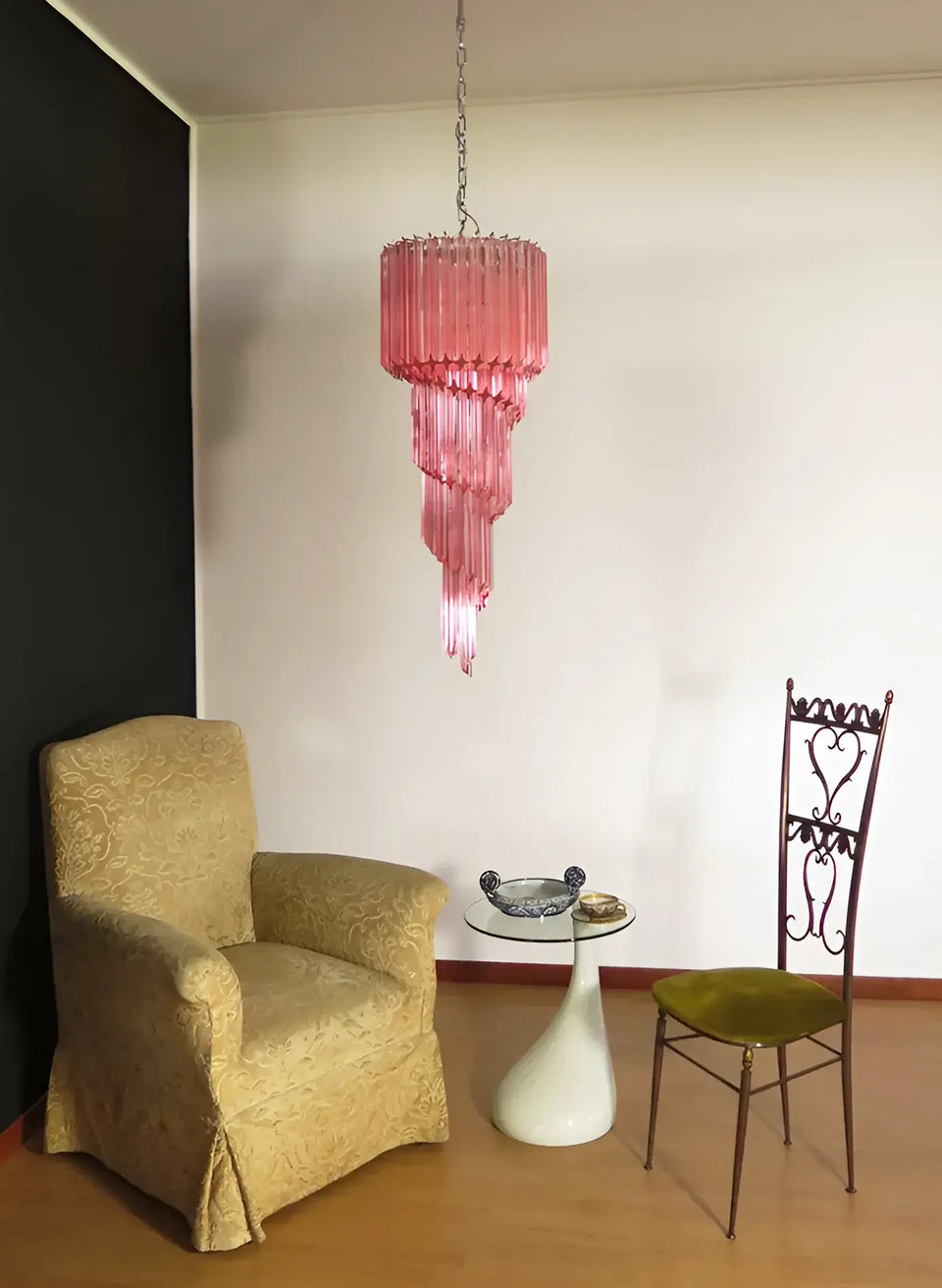 Murano Spiral Pink Prism Glass Chandelier