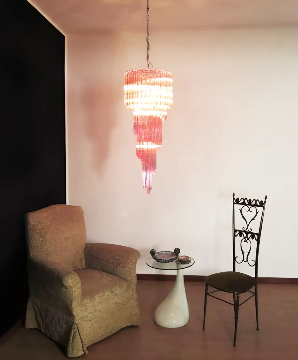 Murano Spiral Pink Prism Glass Chandelier
