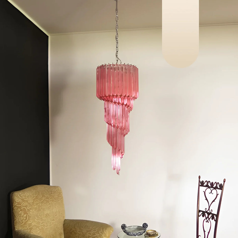 Murano Spiral Pink Prism Glass Chandelier