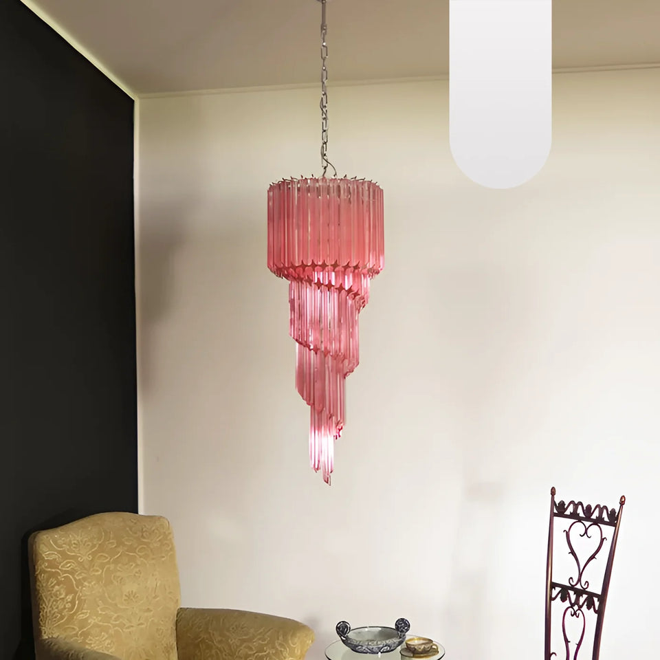Murano Spiral Pink Prism Glass Chandelier