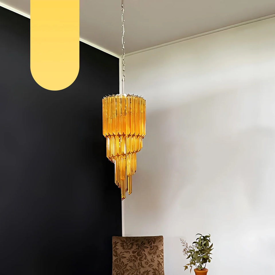 Murano Spiral Prisms Amber Chandelier