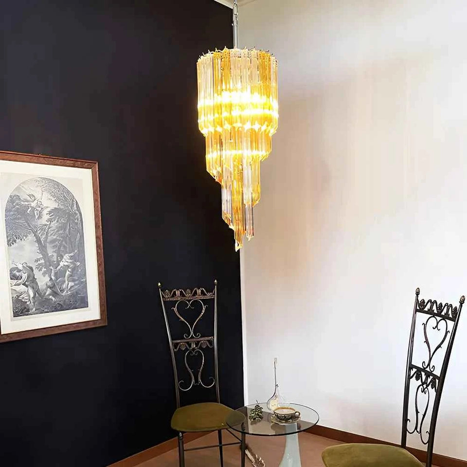 Murano Spiral Prisms Transparent Amber Chandelier
