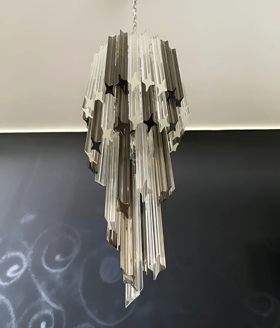 Murano Spiral Prisms Transparent Smoked Chandelier