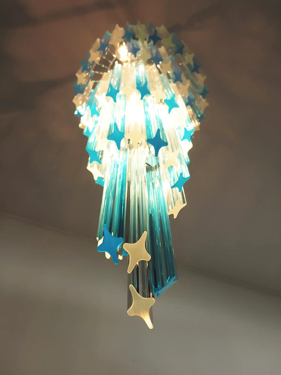 Murano Spiral Transparent Blue Prism Glass Chandelier