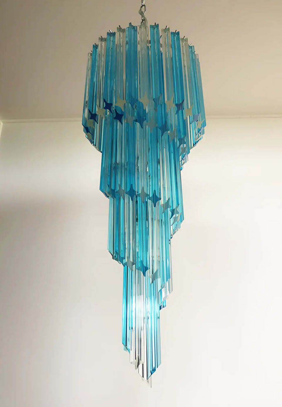 Murano Spiral Transparent Blue Prism Glass Chandelier
