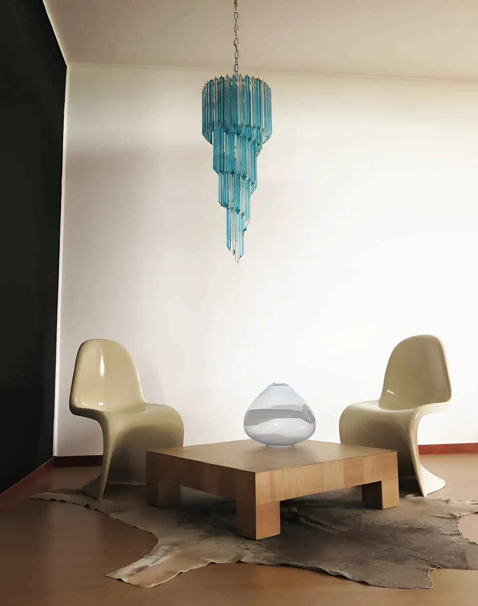 Murano Spiral Transparent Blue Prism Glass Chandelier