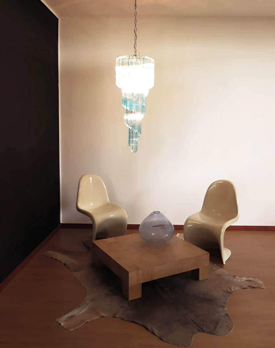 Murano Spiral Transparent Blue Prism Glass Chandelier