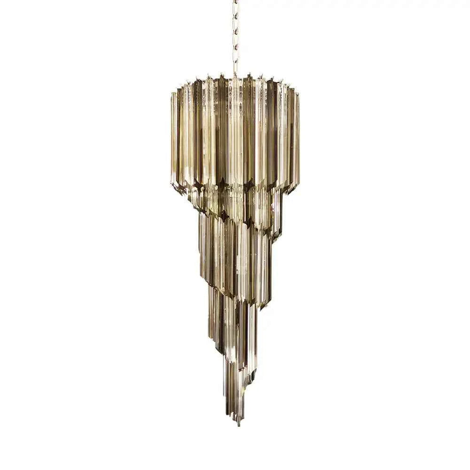 Murano Spiral Transparent Smoked Prism Glass Chandelier
