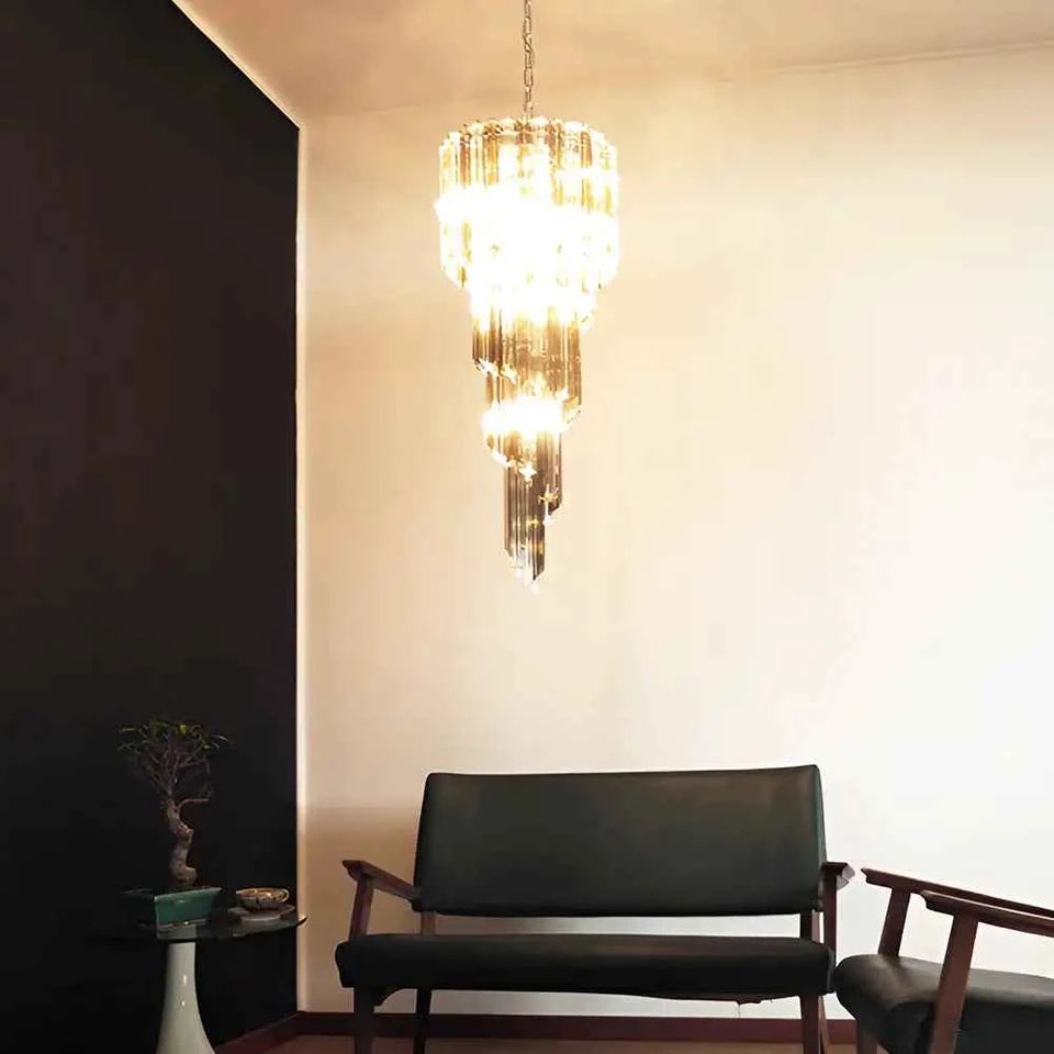 Murano Spiral Transparent Smoked Prism Glass Chandelier
