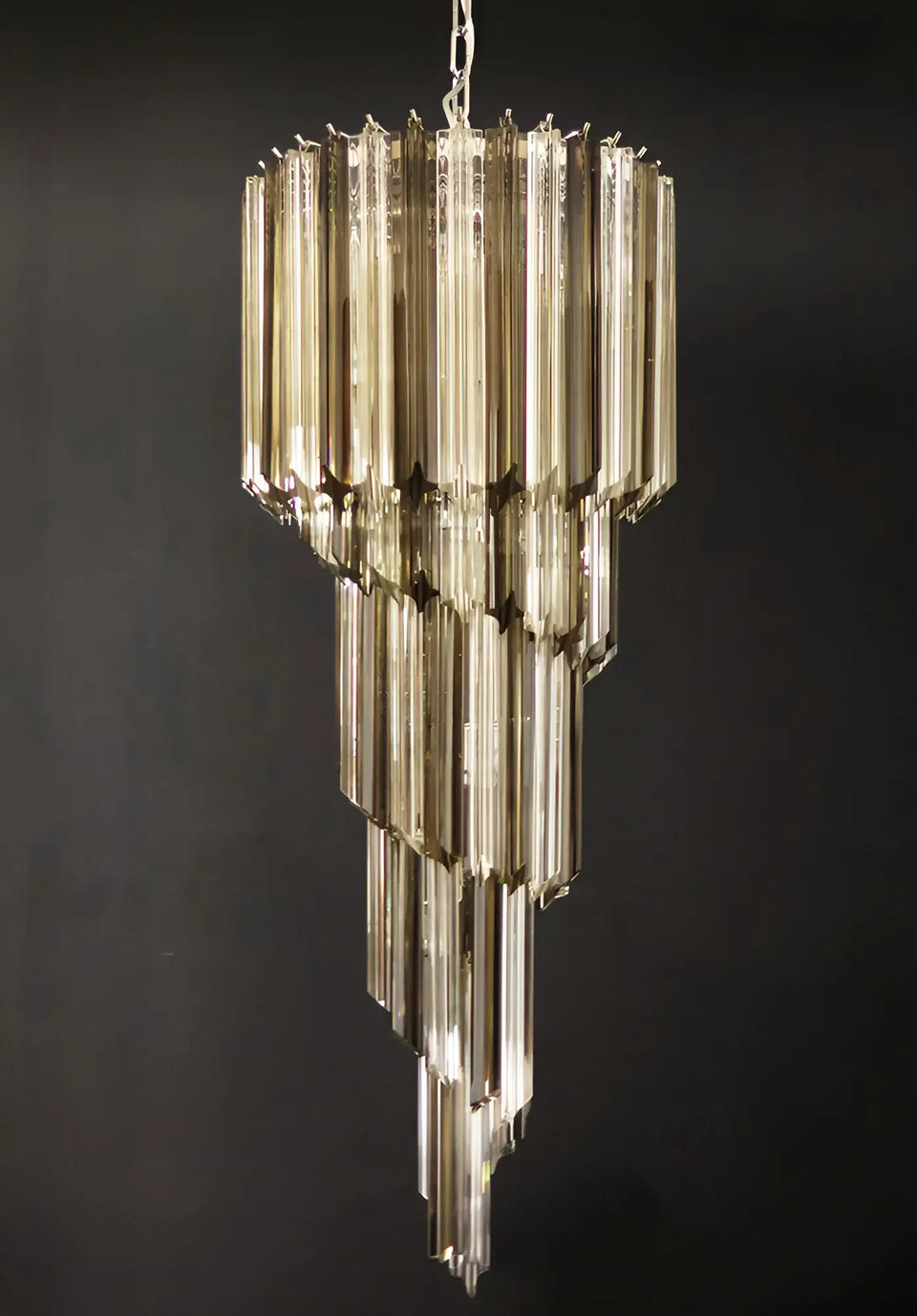 Murano Spiral Transparent Smoked Prism Glass Chandelier