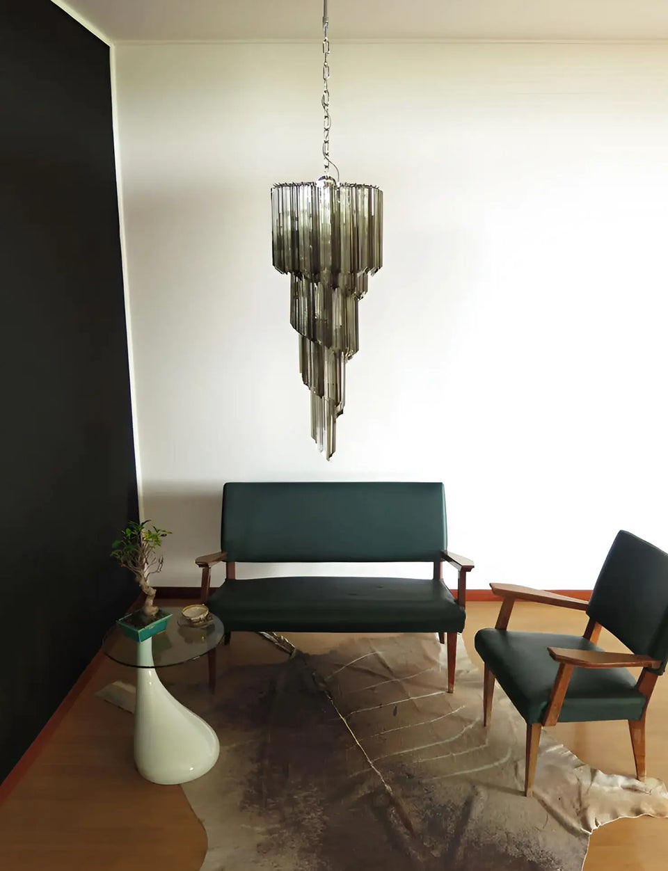Murano Spiral Transparent Smoked Prism Glass Chandelier