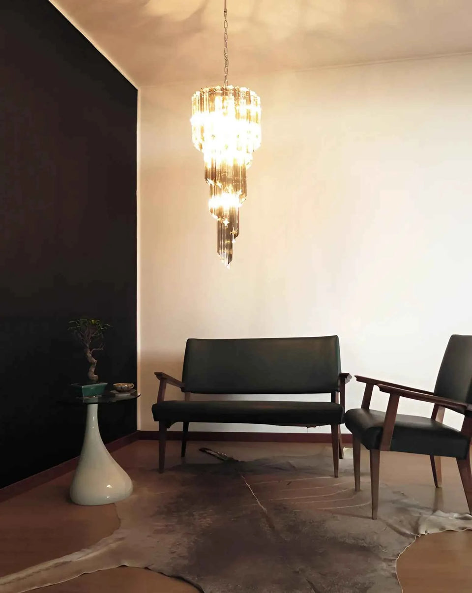 Murano Spiral Transparent Smoked Prism Glass Chandelier