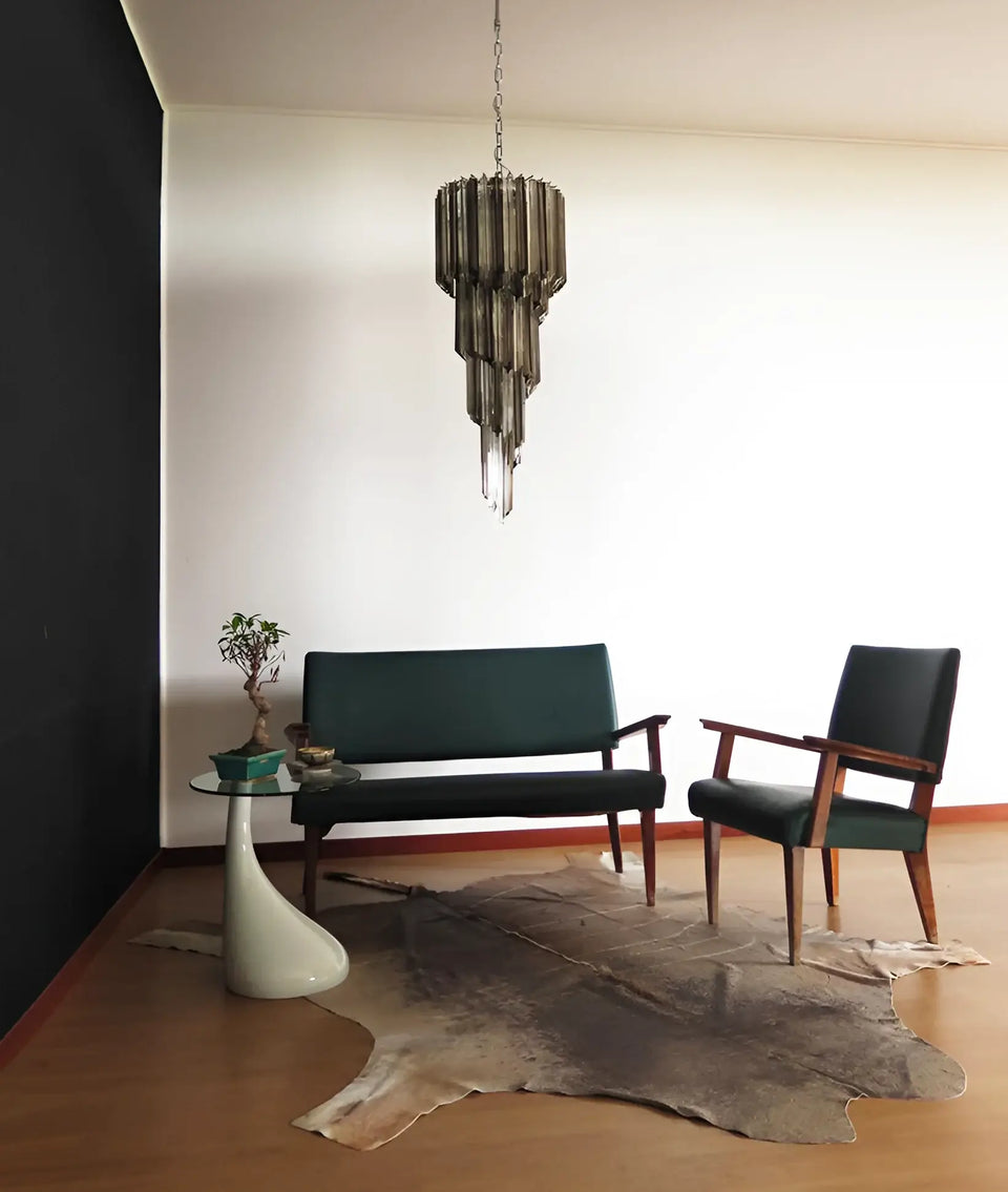 Murano Spiral Transparent Smoked Prism Glass Chandelier