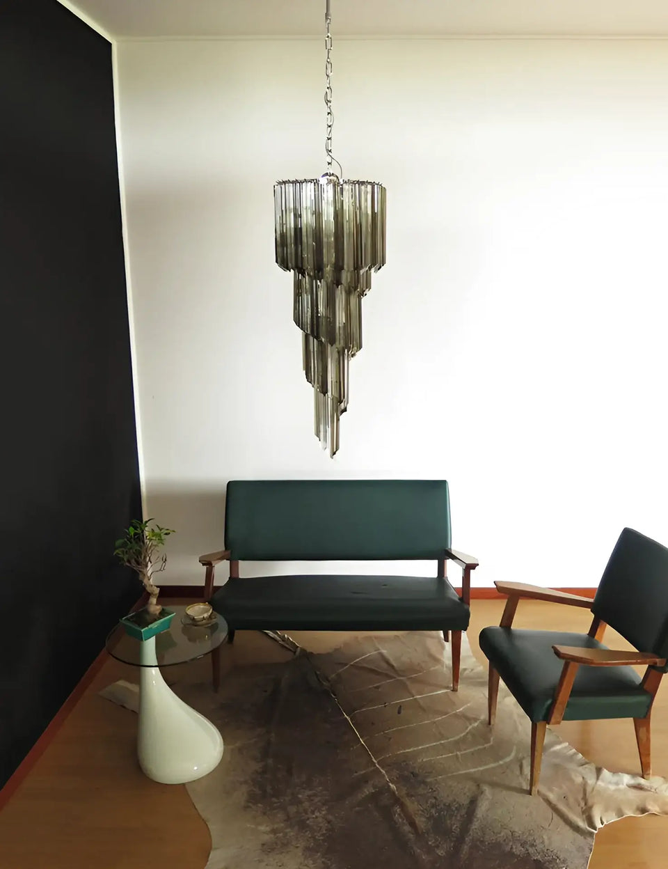 Murano Spiral Transparent Smoked Prism Glass Chandelier