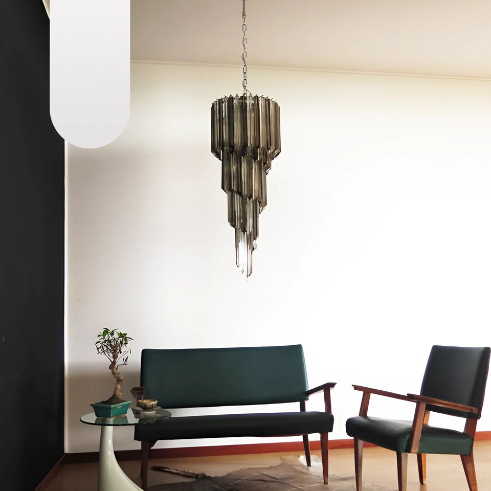 Murano Spiral Transparent Smoked Prism Glass Chandelier