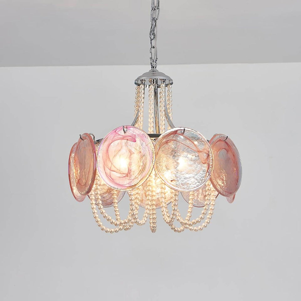 Murano Pink Disc Glass Chandelier