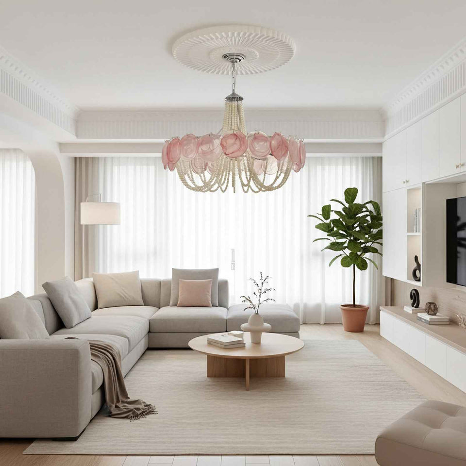 Murano Pink Disc Glass Chandelier