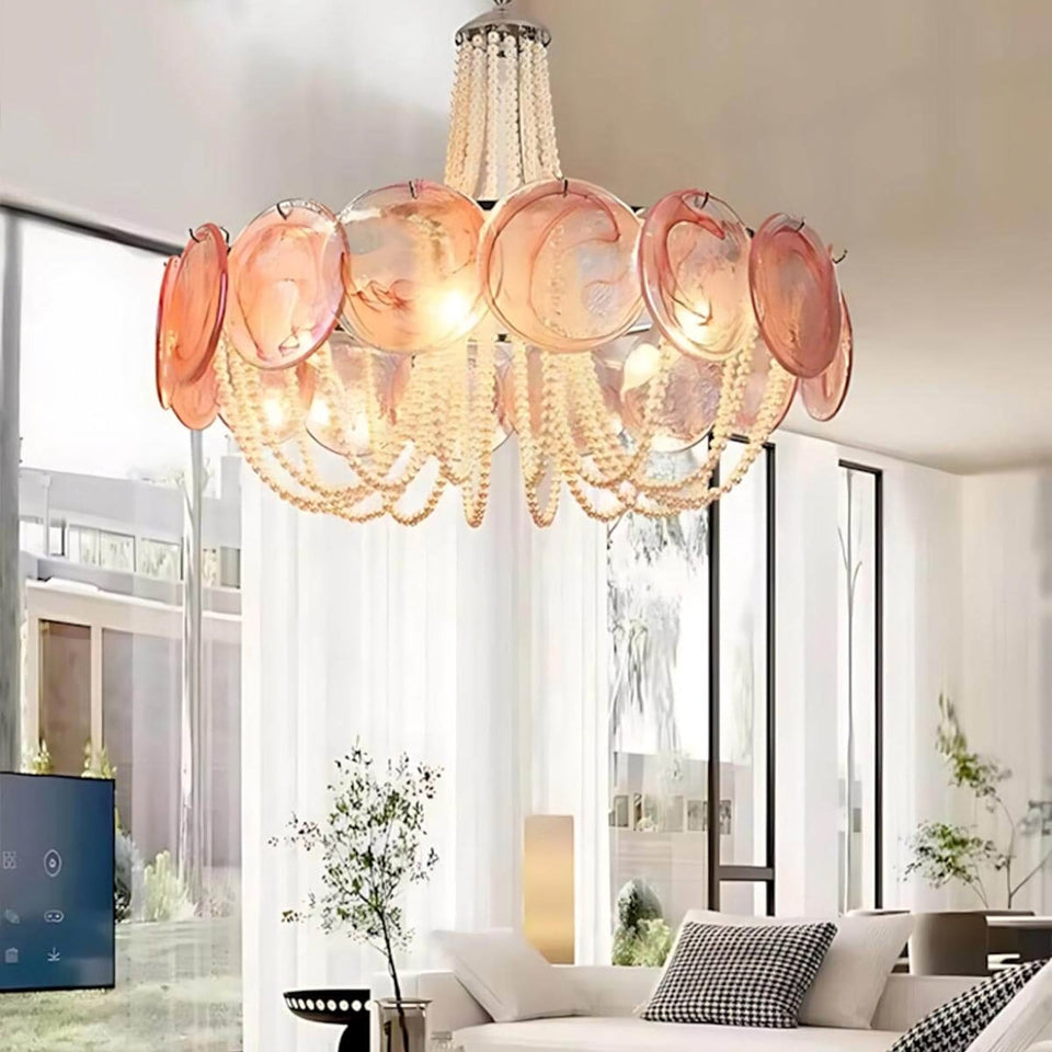 Murano Pink Disc Glass Chandelier